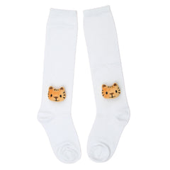 Unisex Cotton White Calf Length Kids Long Tiger Face Socks-SK1488andF19