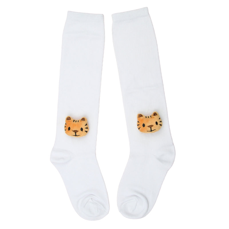 Unisex Cotton White Calf Length Kids Long Tiger Face Socks-SK1486andF19