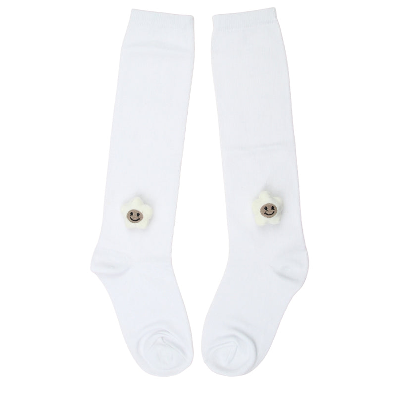 Unisex Cotton White Calf Length Kids Long Smiley Star Face Socks-SK1488andF27