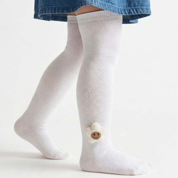 Unisex Cotton White Calf Length Kids Long Smiley Star Face Socks-SK1486andF27