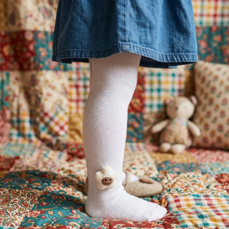 Unisex Cotton White Calf Length Kids Long Smiley Star Face Socks-SK1488andF27