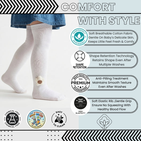 Unisex Cotton White Calf Length Kids Long Smiley Star Face Socks-SK1487andF27