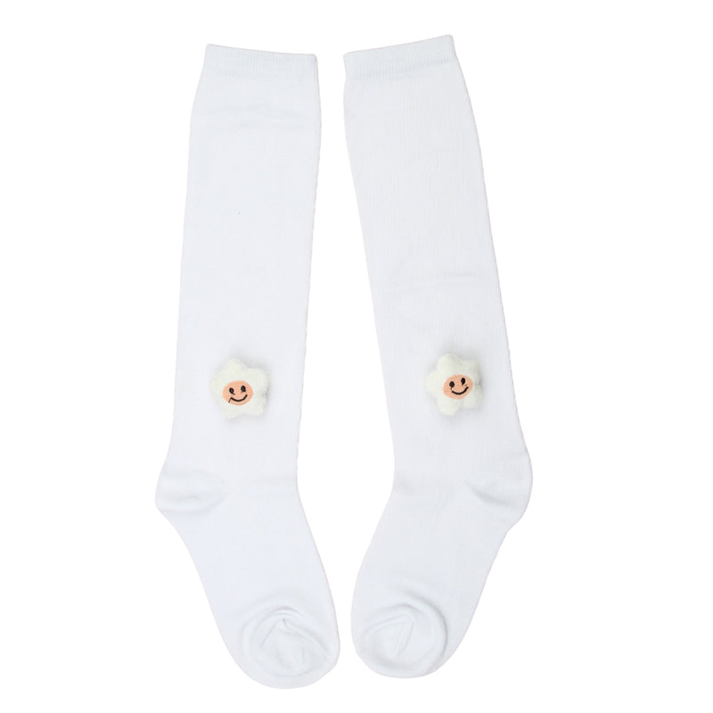 Unisex Cotton White Calf Length Kids Long Smiley Star Face Socks-SK1488andF29
