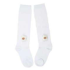 Unisex Cotton White Calf Length Kids Long Smiley Star Face Socks-SK1486andF29