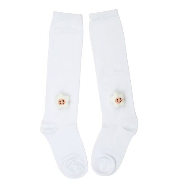 Unisex Cotton White Calf Length Kids Long Smiley Star Face Socks-SK1486andF29