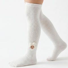 Unisex Cotton White Calf Length Kids Long Smiley Star Face Socks-SK1486andF29