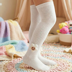 Unisex Cotton White Calf Length Kids Long Smiley Star Face Socks-SK1488andF29