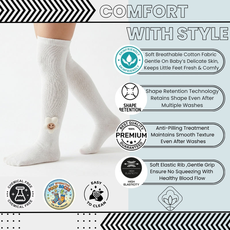 Unisex Cotton White Calf Length Kids Long Smiley Star Face Socks-SK1488andF29