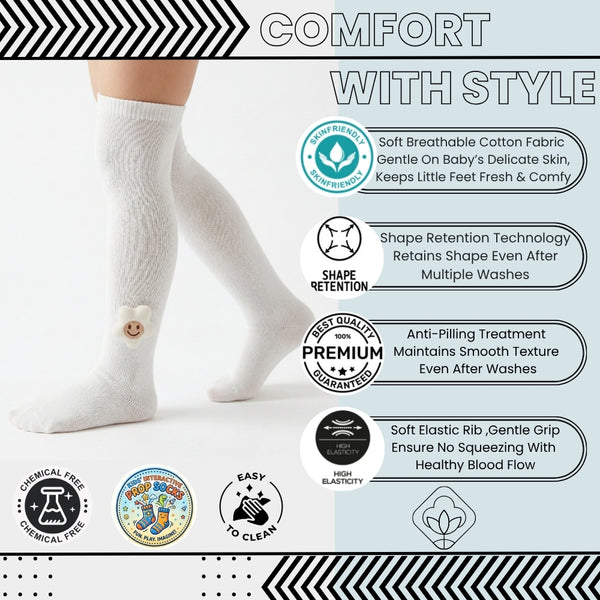 Unisex Cotton White Calf Length Kids Long Smiley Star Face Socks-SK1487andF29