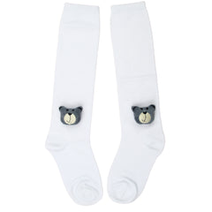 Unisex Cotton White Calf Length Kids Long Bear Face Socks-SK1488andF32