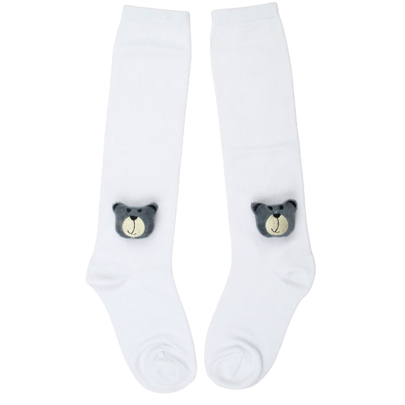 Unisex Cotton White Calf Length Kids Long Bear Face Socks-SK1488andF32