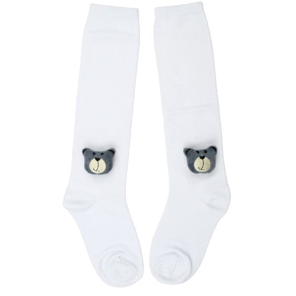 Unisex Cotton White Calf Length Kids Long Bear Face Socks-SK1487andF32