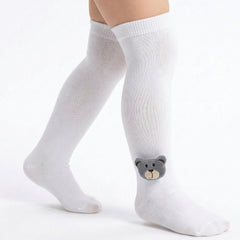 Unisex Cotton White Calf Length Kids Long Bear Face Socks-SK1486andF32