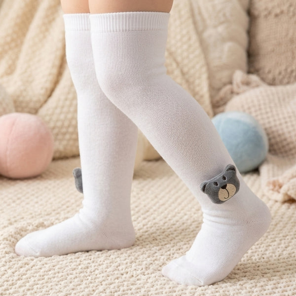 Unisex Cotton White Calf Length Kids Long Bear Face Socks-SK1487andF32