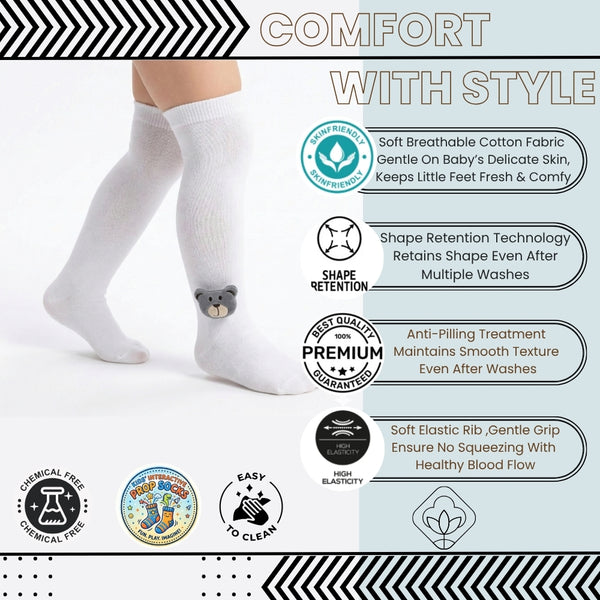 Unisex Cotton White Calf Length Kids Long Bear Face Socks-SK1488andF32