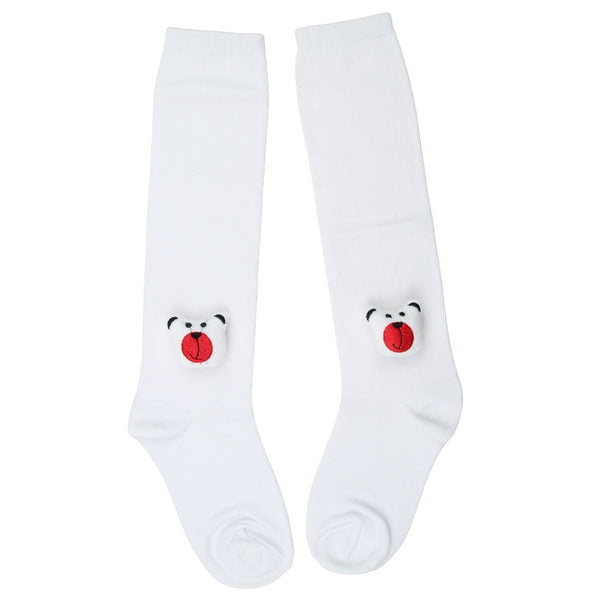 Unisex Cotton White Calf Length Kids Long Bear Face Socks-SK1487andF33