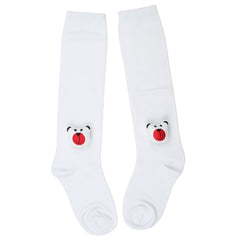 Unisex Cotton White Calf Length Kids Long Bear Face Socks-SK1486andF33
