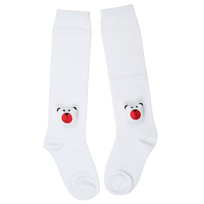 Unisex Cotton White Calf Length Kids Long Bear Face Socks-SK1486andF33