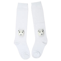 Unisex Cotton White Calf Length Kids Long Bear Face Socks-SK1486andF35