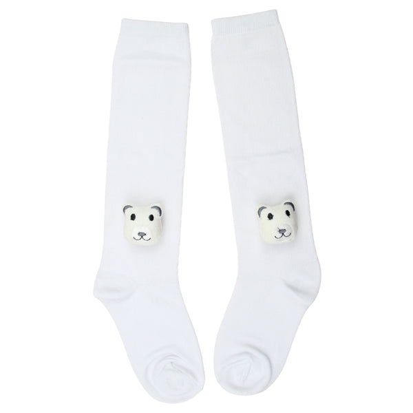 Unisex Cotton White Calf Length Kids Long Bear Face Socks-SK1486andF35