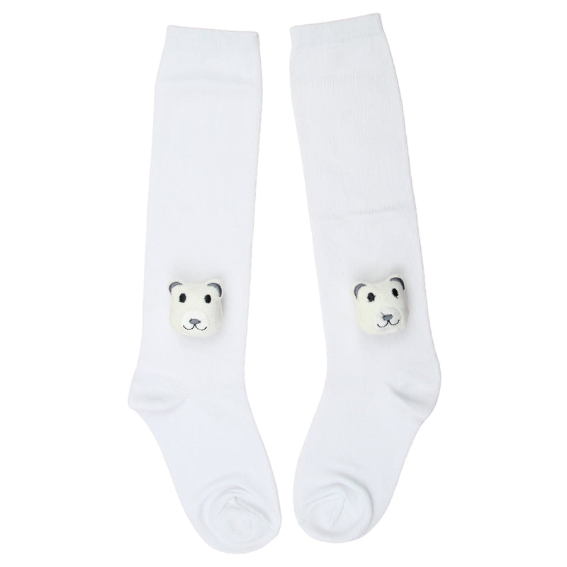 Unisex Cotton White Calf Length Kids Long Bear Face Socks-SK1486andF35