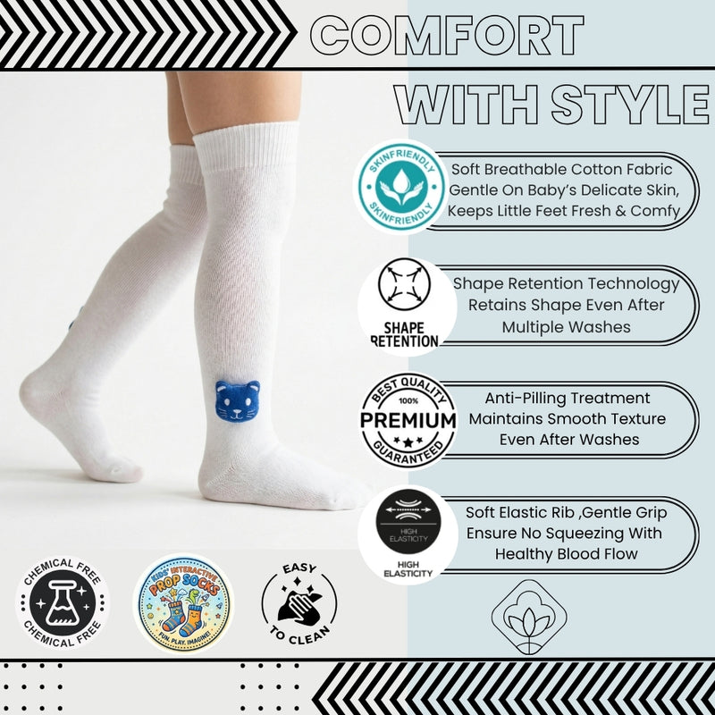 Unisex Cotton White Calf Length Kids Long Cat Face Socks-SK1488andF38
