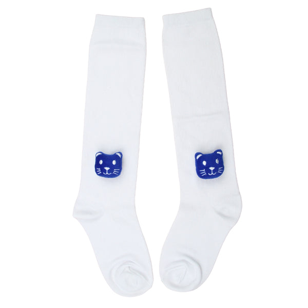 Unisex Cotton White Calf Length Kids Long Cat Face Socks-SK1486andF38
