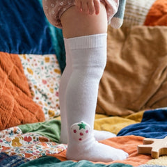Unisex Cotton White Calf Length Kids Long Strawberry Face Socks-SK1486andF44