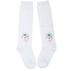Unisex Cotton White Calf Length Kids Long Strawberry Face Socks-SK1487andF44