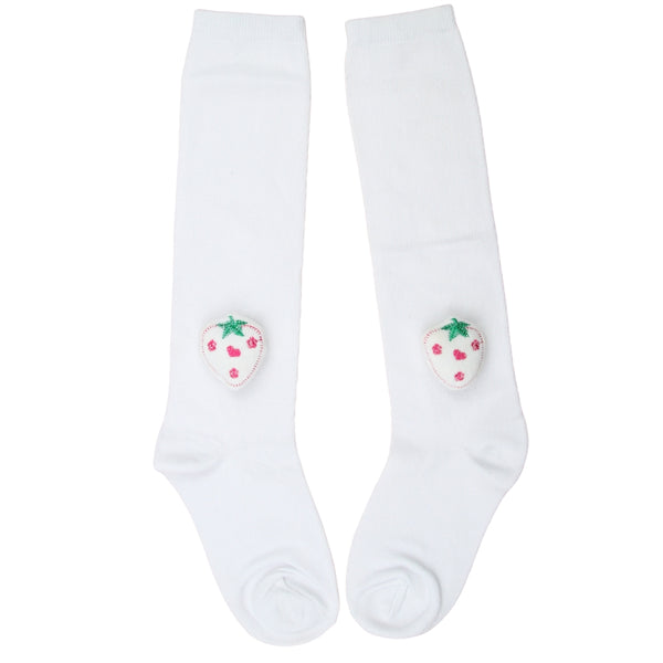 Unisex Cotton White Calf Length Kids Long Strawberry Face Socks-SK1487andF44