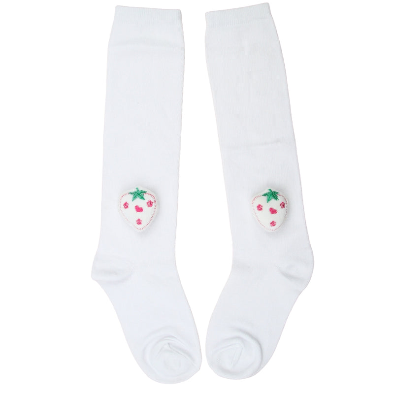 Unisex Cotton White Calf Length Kids Long Strawberry Face Socks-SK1487andF44