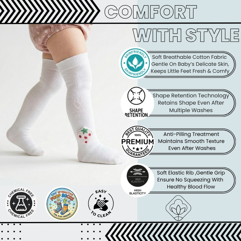 Unisex Cotton White Calf Length Kids Long Strawberry Face Socks-SK1486andF44