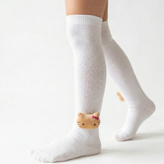 Unisex Cotton White Calf Length Kids Long Cat Face Socks-SK1487andF46