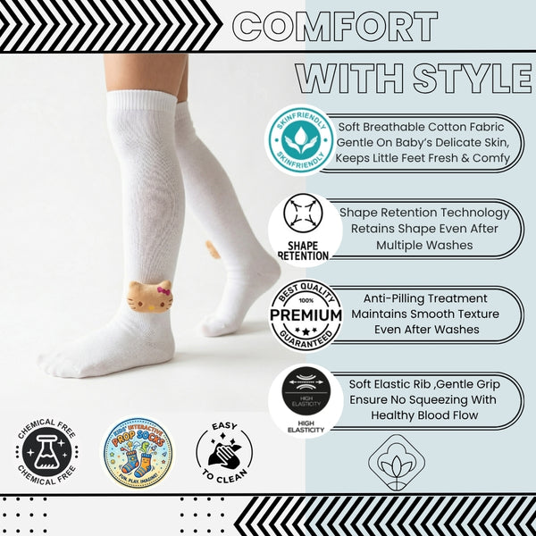 Unisex Cotton White Calf Length Kids Long Cat Face Socks-SK1487andF46
