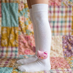 Unisex Cotton White Calf Length Kids Long Cat Face Socks-SK1486andF47