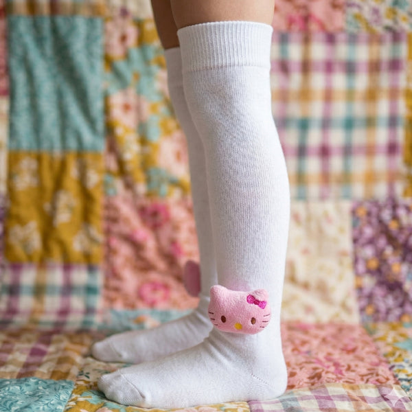 Unisex Cotton White Calf Length Kids Long Cat Face Socks-SK1486andF47
