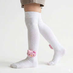 Unisex Cotton White Calf Length Kids Long Cat Face Socks-SK1488andF47