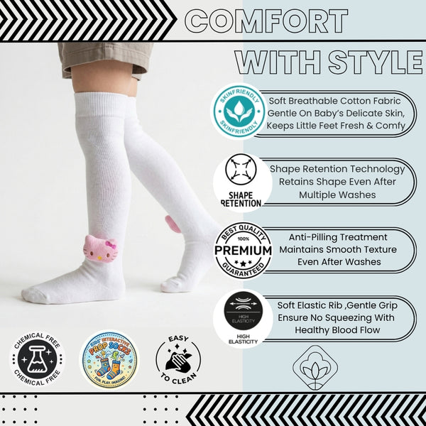 Unisex Cotton White Calf Length Kids Long Cat Face Socks-SK1486andF47