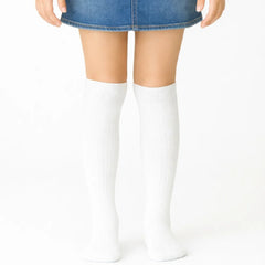 Baby Unisex Cotton Plain Calf Length White Kids Long Socks-SK1488