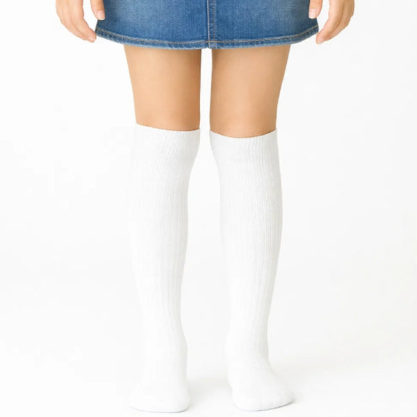 Baby Unisex Cotton Plain Calf Length White Kids Long Socks-SK1488