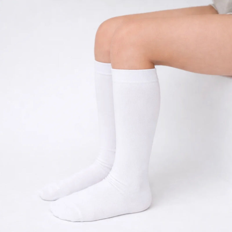 Baby Unisex Cotton Plain Calf Length White Kids Long Socks-SK1487