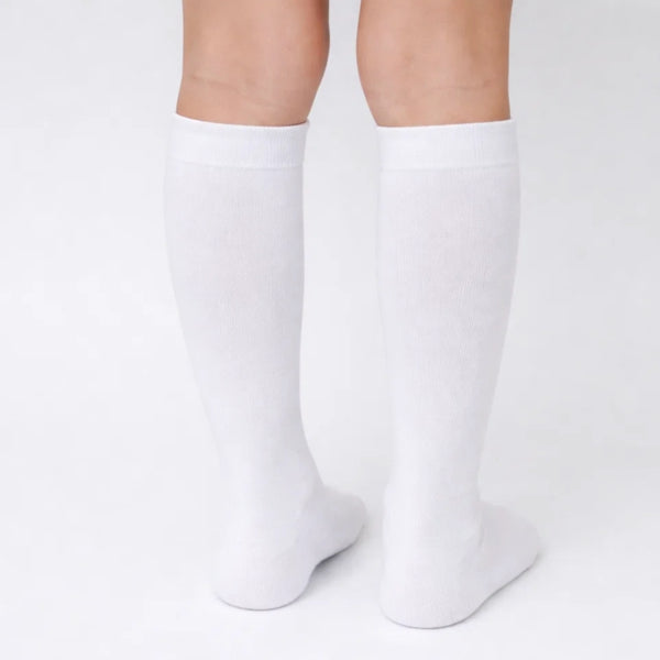 Baby Unisex Cotton Plain Calf Length White Kids Long Socks-SK1487