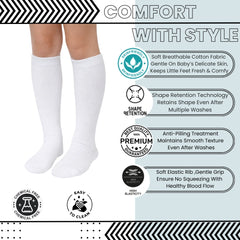 Baby Unisex Cotton Plain Calf Length White Kids Long Socks-SK1487