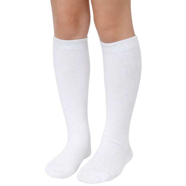 Baby Unisex Cotton Plain Calf Length White Kids Long Socks-SK1488