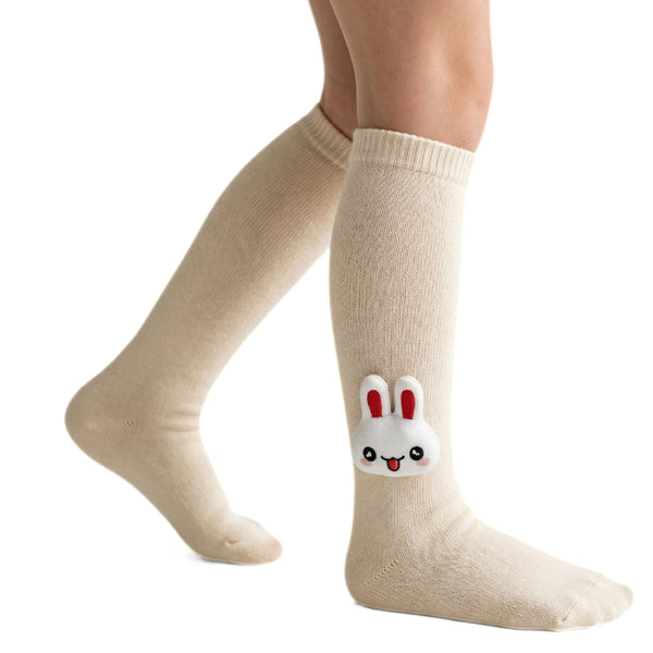 Unisex Cotton Beige Calf Length Kids Long Rabbit Face Socks-SK1489andF18