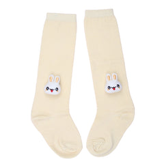 Unisex Cotton Beige Calf Length Kids Long Rabbit Face Socks-SK1490andF18