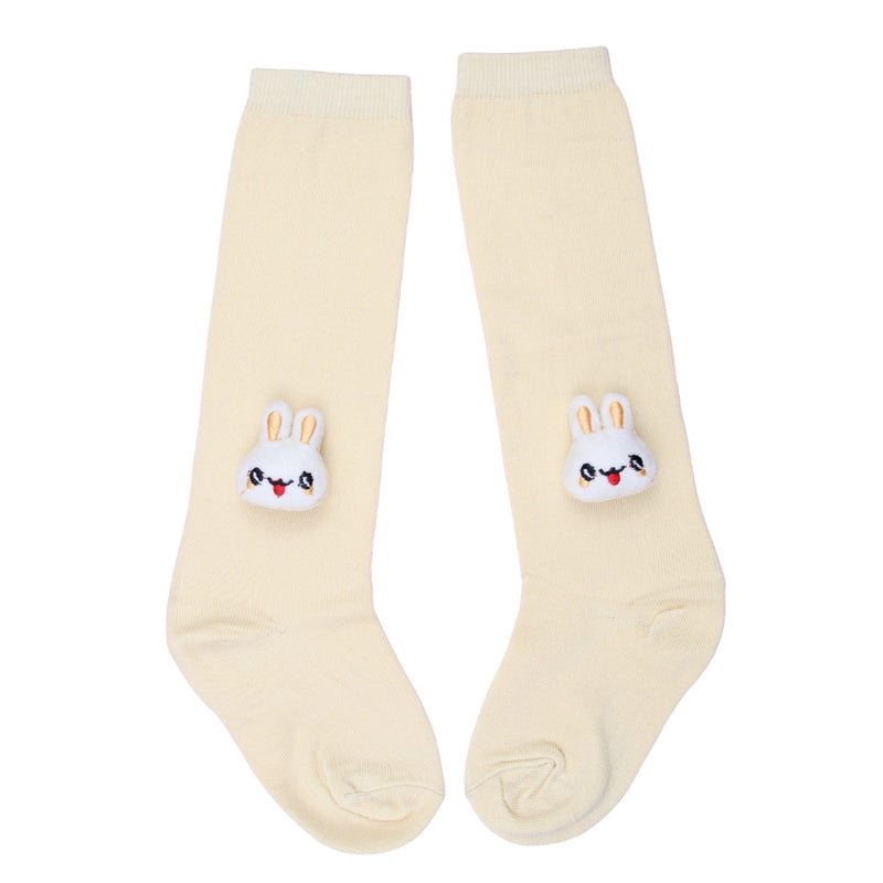 Unisex Cotton Beige Calf Length Kids Long Rabbit Face Socks-SK1490andF18