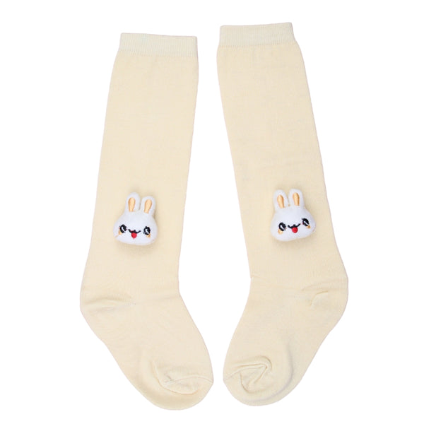 Unisex Cotton Beige Calf Length Kids Long Rabbit Face Socks-SK1489andF18