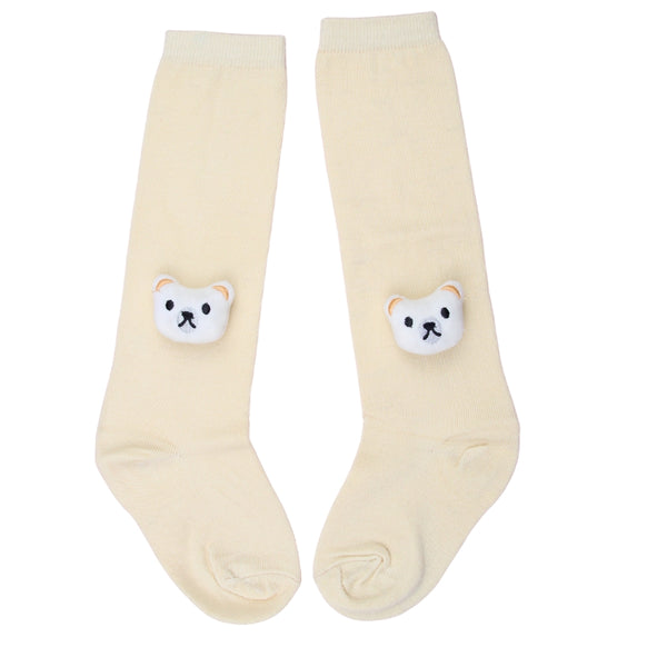 Unisex Cotton Beige Calf Length Kids Long Bear Face Socks-SK1491andF22