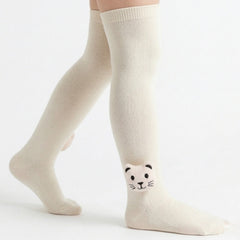 Unisex Cotton Beige Calf Length Kids Long Cat Face Socks-SK1491andF37